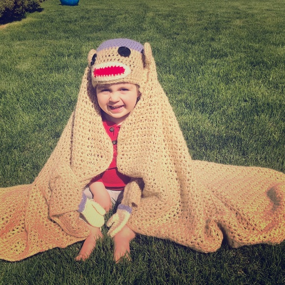 Other - Crochet Hooded sock monkey child baby blanket